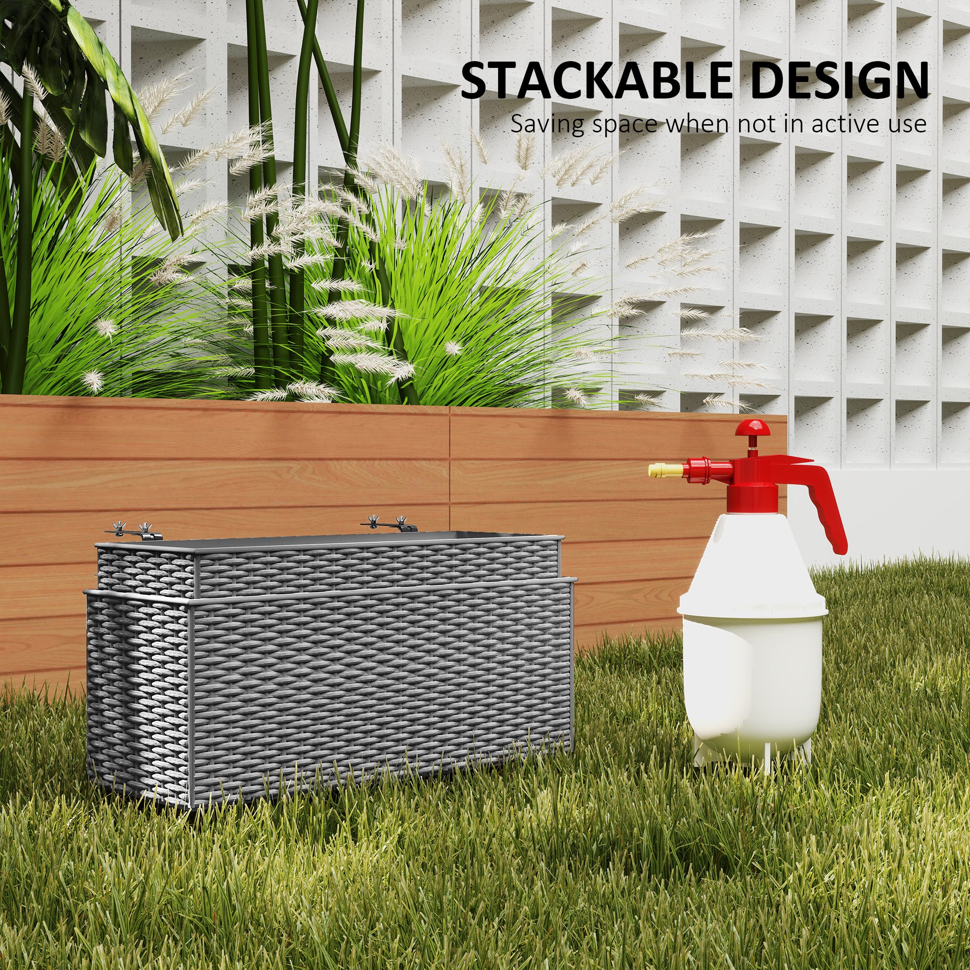 hanging patio planter boxes Chic Railing Planter Box Set w/ Self-Watering & Stackable