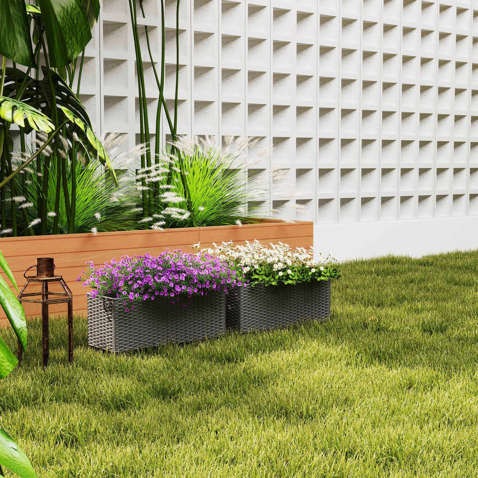 hanging patio planter boxes Chic Railing Planter Box Set w/ Self-Watering & Stackable