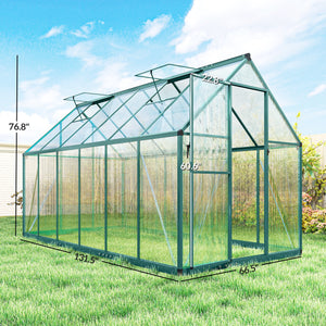11x6 ft Polycarbonate Greenhouse with Swing Door and Two Adjustable Roof Vents, Aluminum Walk-in Greenhouse Outdoor Greenhouse for Patio Garden Backyard, Dark Green