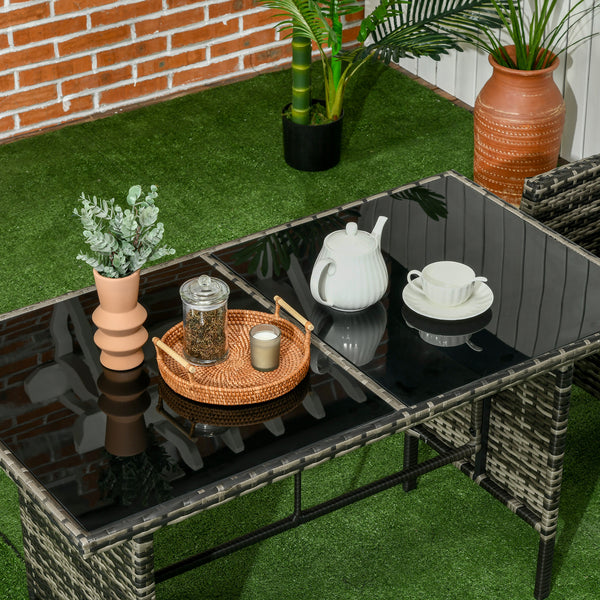 5 Seater Rattan Garden Furniture Set, 2 Armchairs, 3-Seater Wicker Sofa, 2 Footstools and Glass Table, 6 Piece Patio Rattan furniture Sofa Sets with Cushions for Conservatory, Mixed Grey