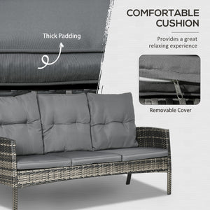 5 Seater Rattan Garden Furniture Set, 2 Armchairs, 3-Seater Wicker Sofa, 2 Footstools and Glass Table, 6 Piece Patio Rattan furniture Sofa Sets with Cushions for Conservatory, Mixed Grey