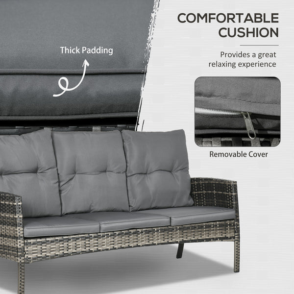 5 Seater Rattan Garden Furniture Set, 2 Armchairs, 3-Seater Wicker Sofa, 2 Footstools and Glass Table, 6 Piece Patio Rattan furniture Sofa Sets with Cushions for Conservatory, Mixed Grey