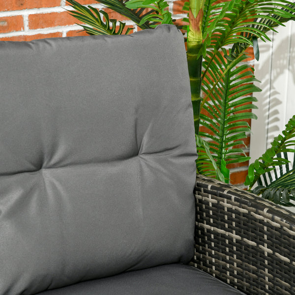 5 Seater Rattan Garden Furniture Set, 2 Armchairs, 3-Seater Wicker Sofa, 2 Footstools and Glass Table, 6 Piece Patio Rattan furniture Sofa Sets with Cushions for Conservatory, Mixed Grey