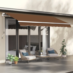 Outsunny 10' x 8' Retractable Awning, Patio Awnings, Sunshade Shelter w/ Manual Crank Handle, UV & Water-Resistant Fabric and Aluminum Frame for Deck, Balcony, Yard, Coffee