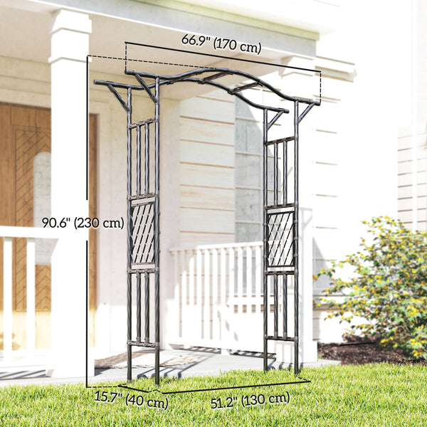 7.5ft Garden Arch, PE-Coated Steel Outdoor Trellis Arbor with Extended Upturned Top for Climbing Plants, Wedding Arch for Party Outdoor Garden Backyard, Black