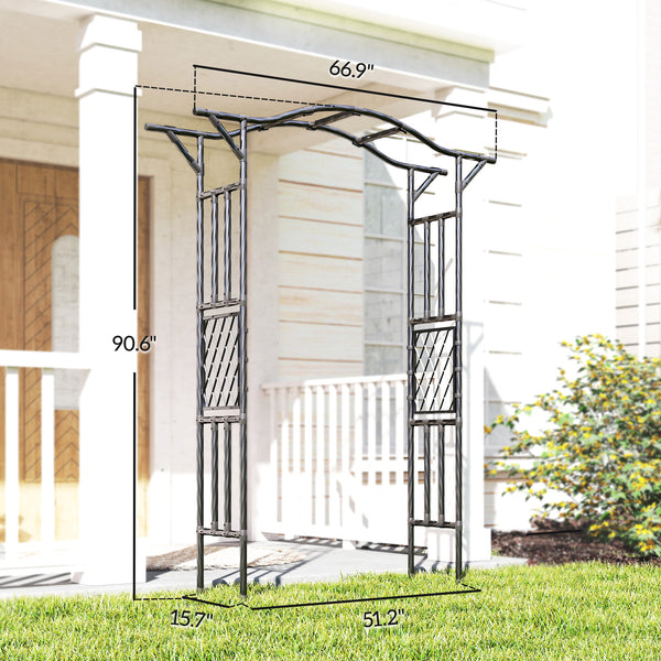 Garden Arch, 7.5ft PE-Coated Steel Garden Arch Trellis for Climbing Plants, Arbour Archway with Extended Top for Wedding Ceremony Garden Backyard Lawn Patio, Black