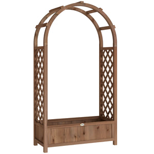 Raised Garden Bed with Arch Trellis, 59.8" Freestanding Garden Planter Box, Outdoor Planter Container for Vine Climbing Plant Flower Herb, Dark Brown Wood Effect