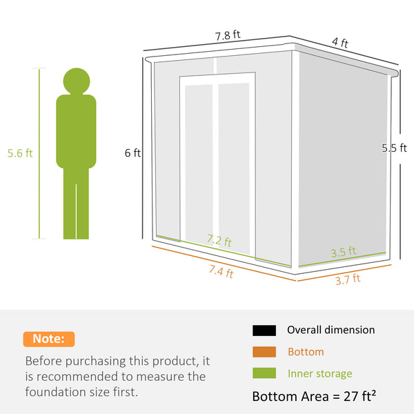 Outsunny 8' x 4' Outdoor Storage Shed, Resin Plastic Shed with Floor, Window, Lockable Doors and Vents, All-Weather Tool Shed for Backyard, Patio, Lawn, Gray