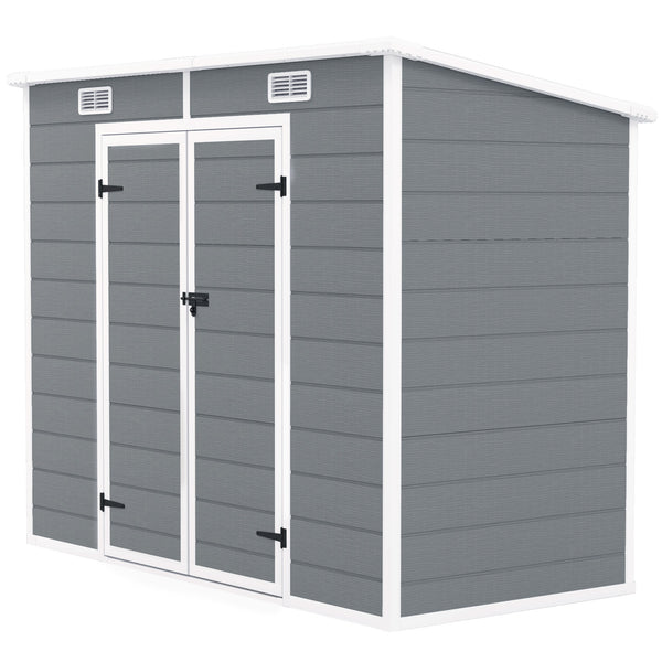 Outsunny 8' x 4' Outdoor Storage Shed, Resin Plastic Shed with Floor, Window, Lockable Doors and Vents, All-Weather Tool Shed for Backyard, Patio, Lawn, Gray