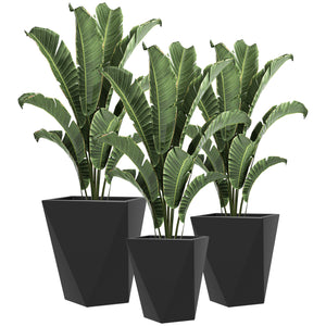 Outsunny Set of 3 Tall Planters, 18", 15.25", 11.75", MgO Indoor Outdoor Planters with Drainage Holes, Stackable Flower Pots for Garden, Patio, Balcony, Front Door, Black