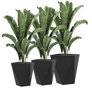 Outsunny Set of 3 Tall Planters, 18", 15.25", 11.75", MgO Indoor Outdoor Planters with Drainage Holes, Stackable Flower Pots for Garden, Patio, Balcony, Front Door, Black