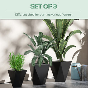 Outsunny Set of 3 Tall Planters, 18", 15.25", 11.75", MgO Indoor Outdoor Planters with Drainage Holes, Stackable Flower Pots for Garden, Patio, Balcony, Front Door, Black