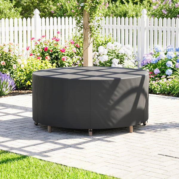 Round Garden Furniture Cover, Waterproof Garden Table Cover, 420D Heavy Duty Oxford for Outdoor Garden Table and Chairs, Φ214 x 70 cm, Black