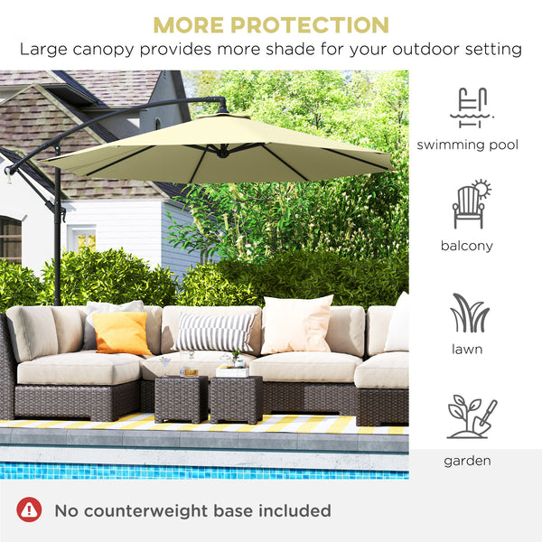 10' Deluxe Patio Umbrella, Outdoor Market Parasol, Banana Hanging Offset Sunshade with Crank, Cross Base, Beige