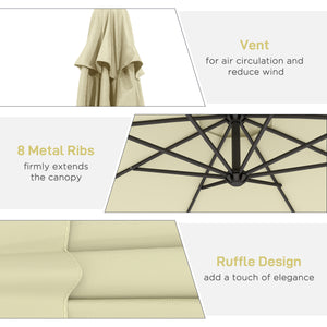 10' Deluxe Patio Umbrella, Outdoor Market Parasol, Banana Hanging Offset Sunshade with Crank, Cross Base, Beige