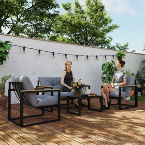 4 Piece Patio Furniture Set, Outdoor Loveseat Sofa Set with Thick Cushions and Coffee Table, Patio Conversation Set for Porch, Balcony, Deck, Light Grey