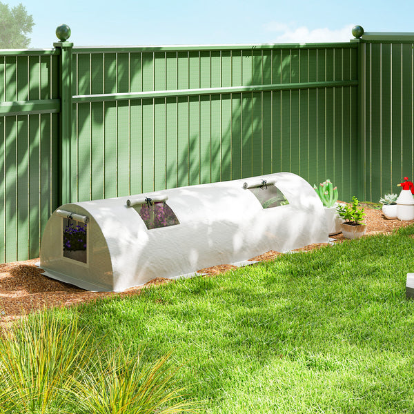 7' x 3' x 2' Portable Mini Greenhouse, Tunnel Growing Tent Plants Flower Warm House with 5 Mesh Windows and Steel Frame, for Garden, Patio, Backyard, White