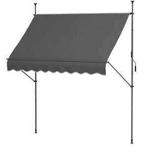 Outsunny Manual Retractable Awning, 99" Non-Screw Patio Sun Shade Shelter with Support Pole Stand and UV Resistant Fabric, for Window, Door, Porch, Deck, Dark Gray