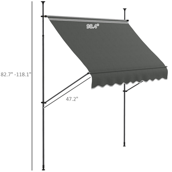 Outsunny Manual Retractable Awning, 99" Non-Screw Patio Sun Shade Shelter with Support Pole Stand and UV Resistant Fabric, for Window, Door, Porch, Deck, Dark Gray