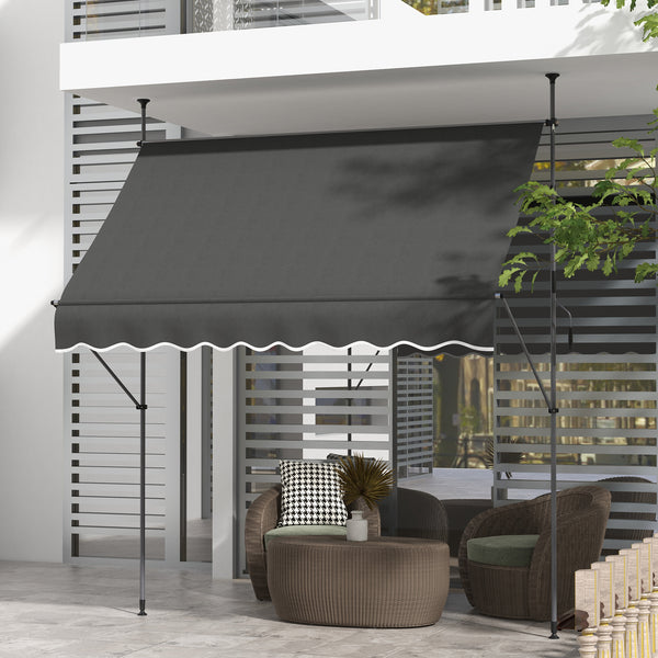 Outsunny Manual Retractable Awning, 99" Non-Screw Patio Sun Shade Shelter with Support Pole Stand and UV Resistant Fabric, for Window, Door, Porch, Deck, Dark Gray