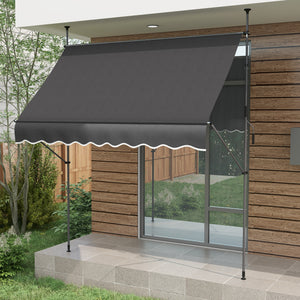 Outsunny Manual Retractable Awning, 99" Non-Screw Patio Sun Shade Shelter with Support Pole Stand and UV Resistant Fabric, for Window, Door, Porch, Deck, Dark Gray