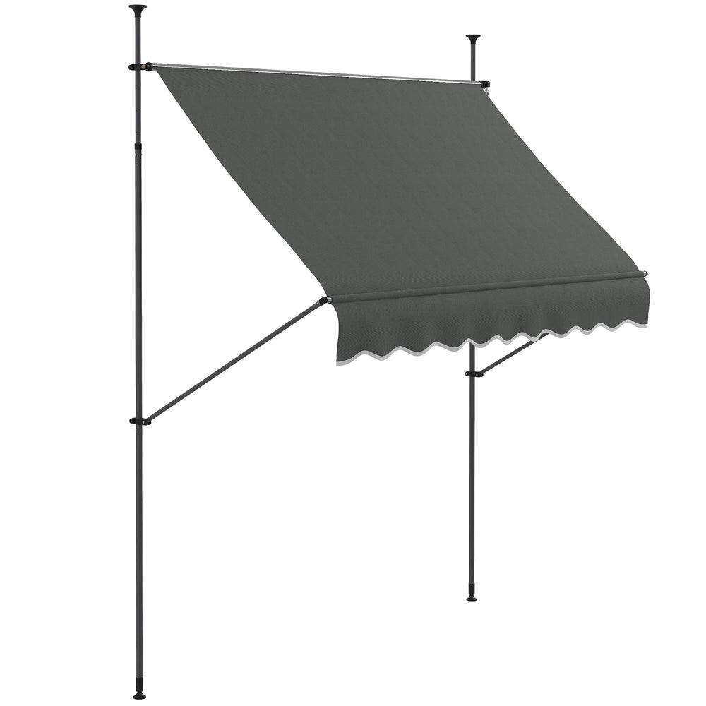 Outsunny Manual Retractable Awning, 99" Non-Screw Patio Sun Shade Shelter with Support Pole Stand and UV Resistant Fabric, for Window, Door, Porch, Deck, Dark Gray