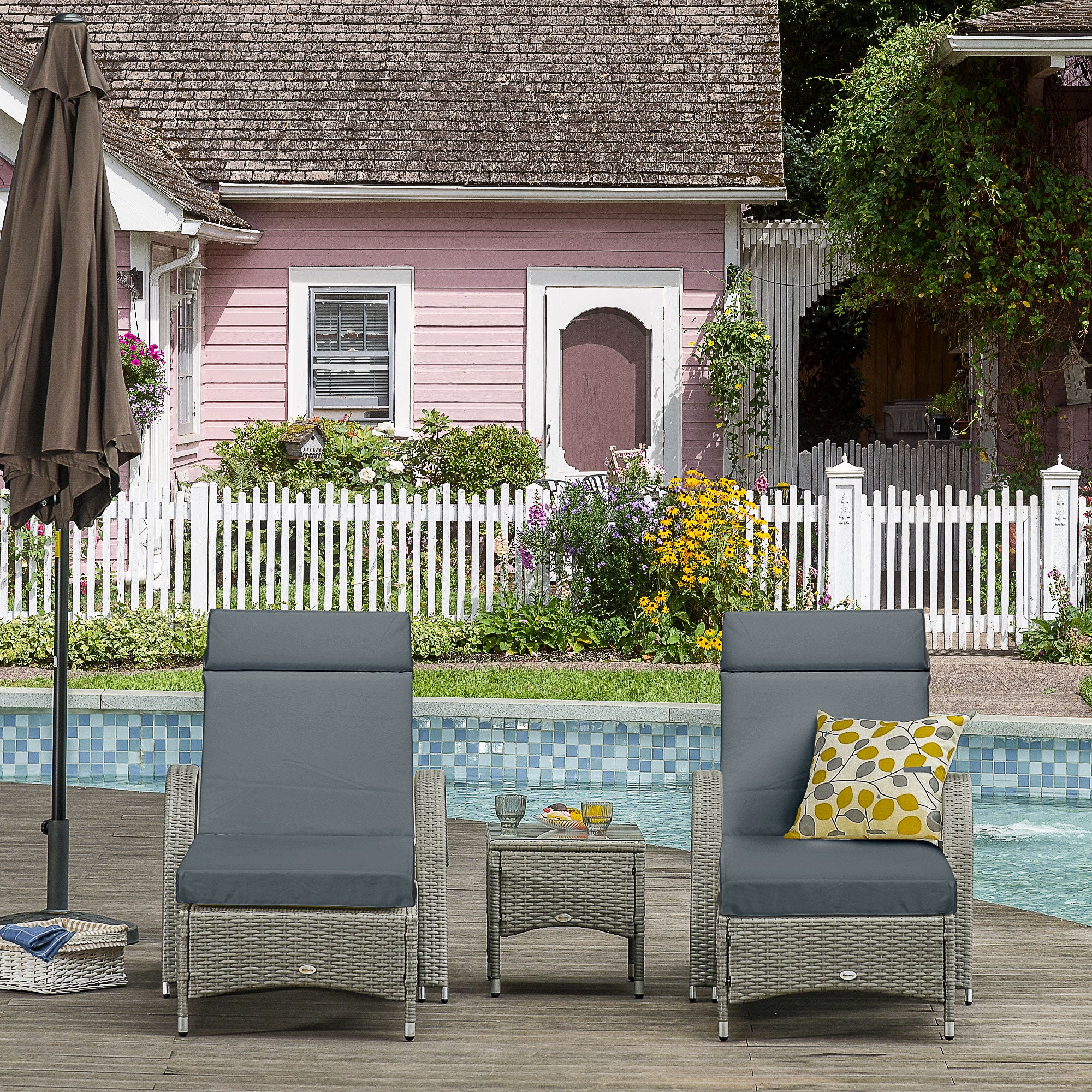 Set of Sun Lounger Cushions, Replacement Cushions for Rattan