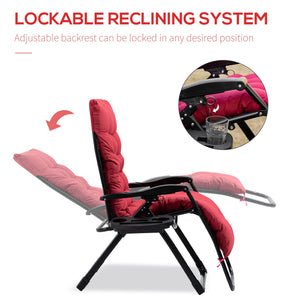 Outsunny Zero Gravity Chair, Folding Reclining Lounge Chair with Padded Cushion, Side Tray for Indoor and Outdoor, Supports up to 264 lbs, Red