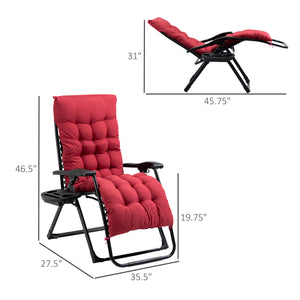 Outsunny Zero Gravity Chair, Folding Reclining Lounge Chair with Padded Cushion, Side Tray for Indoor and Outdoor, Supports up to 264 lbs, Red