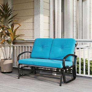 Outdoor Glider Bench, 2-Person Patio Rocker Loveseat with Tufted Cushions, Steel Frame for Porch, Garden Backyard, Blue