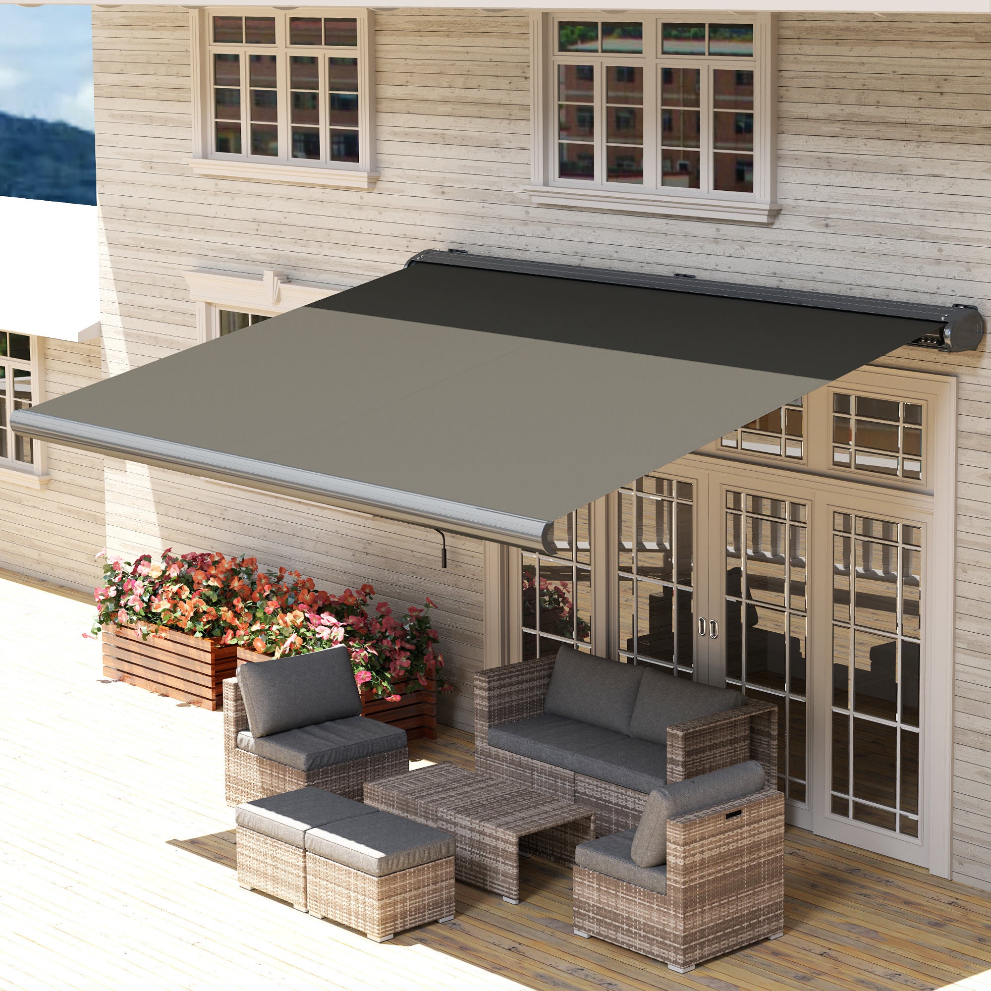 outsunny markise 4x3 Outsunny 4 x 3m Full Cassette Electric Awning with Remote Controller, UPF50 , Dark Grey