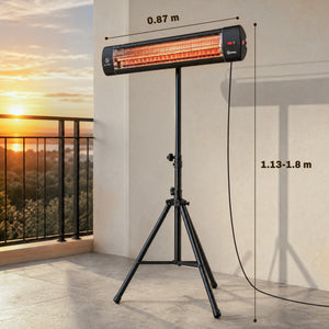 2500 W Electric Infrared Patio Heater, IP65 Free Standing Outdoor Garden Heater with Height Adjustable Tripod, 3 Heat Settings, 24H Timer, Touch/Remote Control, Tip-Over Protection, Black