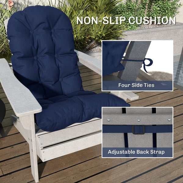 Outsunny Outdoor Adirondack Chair Cushions Set of 2, Tufted High Back Patio Chair Cushions, Adirondack Cushions with Ties, Non-Slip Replacement Seat Cushions for Adirondack Chairs, Navy Blue