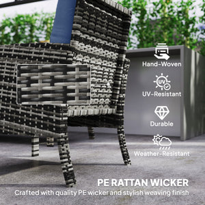 6 Piece Patio Furniture Set with Patio Chairs, Ottomans, Sofa, Glass Top Table and Cushions, Wicker Rattan Outdoor Furniture Set for Backyard, Porch, Navy Blue