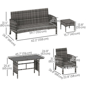 6 Piece Patio Furniture Set with Patio Chairs, Ottomans, Sofa, Glass Top Table and Cushions, Wicker Rattan Outdoor Furniture Set for Backyard, Porch, Navy Blue