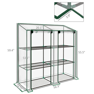 Lean-to Greenhouse with 3 Tier Shelves, 56.3" x 18.1" x 59.4" Portable Small Greenhouse with 2 Roll-Up Zippered Doors, Transparent Plastic Cover, for Indoor Outdoor Garden Backyard, Clear