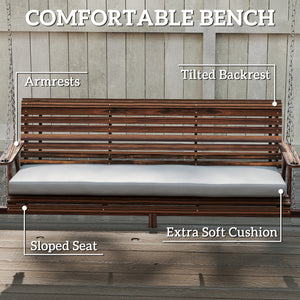 3 Seater Garden Swing Seat, Wooden Swing Chair Bench with Cushion, Side Trays and Metal Chains, for Outdoor Porch Patio, Carbonised Brown