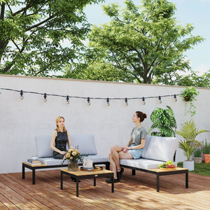 4 Piece L Shaped Garden Furniture Set, 4 Seater Outdoor Corner Garden Set, 2 Loveseats with Removable Backs, 2 Wood-Plastic Coffee Tables and Thick Cushions, Teak