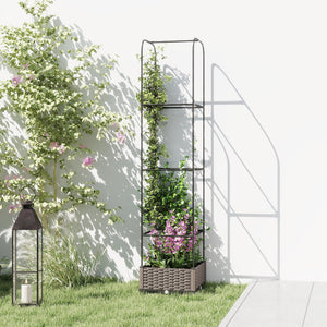 Raised Garden Bed with Trellis, Self Watering Plastic Planter Box with Drainage Holes, Drain Plugs and Water Reservoirs for Climbing Plants, Vegetables, Flowers, 40 x 40 x 179 cm, Black