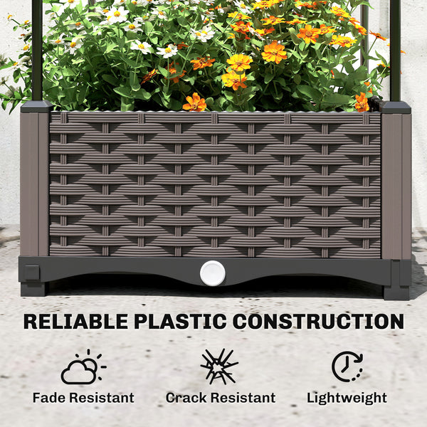Raised Garden Bed with Trellis, Self Watering Plastic Planter Box with Drainage Holes, Drain Plugs and Water Reservoirs for Climbing Plants, Vegetables, Flowers, 40 x 40 x 179 cm, Black