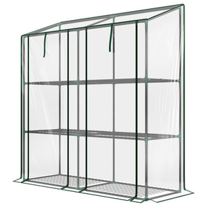 Lean-to Greenhouse with 3 Tier Shelves, 56.3" x 18.1" x 59.4" Portable Small Greenhouse with 2 Roll-Up Zippered Doors, Transparent Plastic Cover, for Indoor Outdoor Garden Backyard, Clear