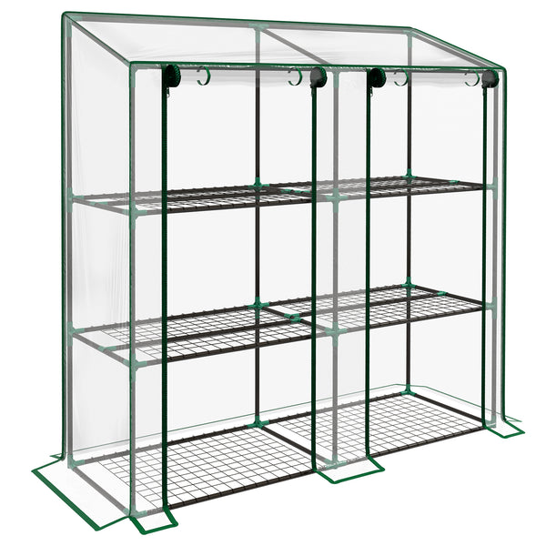 Lean-to Greenhouse with 3 Tier Shelves, 56.3" x 18.1" x 59.4" Portable Small Greenhouse with 2 Roll-Up Zippered Doors, Transparent Plastic Cover, for Indoor Outdoor Garden Backyard, Clear