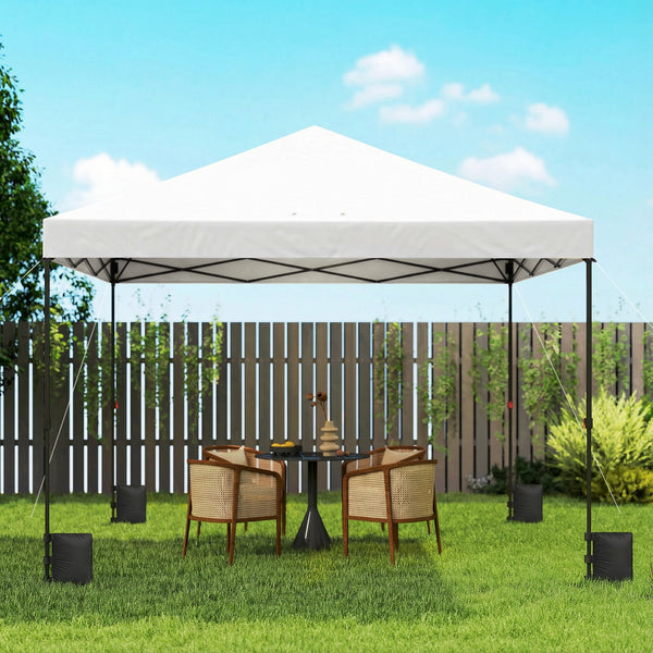 10 x 10 ft Pop Up Canopy Tent with One Push Setup, Easy Setup Outdoor Portable Instant Canopy Shelter with Wheeled Carry Bag, Sandbags, Adjustable Height for Parties, Events, White