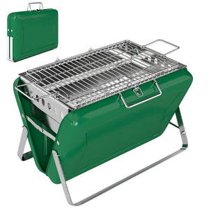 Portable BBQ Grill, Folding Charcoal Barbecue Grill with Handle and Foldable Legs for Camping Garden Outdoor Cooking, Dark Green