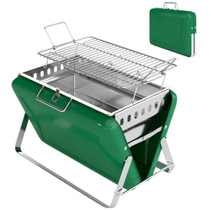 Portable BBQ Grill, Folding Charcoal Barbecue Grill with Handle and Foldable Legs for Camping Garden Outdoor Cooking, Dark Green
