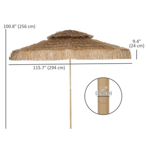 10FT Hula Thatched Tiki Patio Umbrella, 2-Tier Tropical Hawaiian Style Outdoor Umbrella with 8 Ribs, UPF30+, for Garden, Backyard, Deck, Pool, Natural