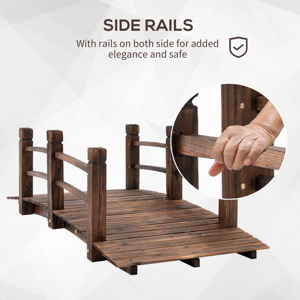 1.5M Wooden Garden Bridge Lawn Décor Stained Finish Arc Outdoor Pond Walkway w/ Railings Water Yard Decoration