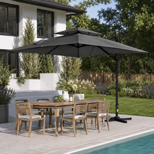 Parasol carré déporté à double toile 3 m x 3 m avec housse, gris anthracite