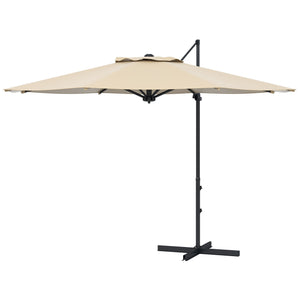 10 FT Cantilever Patio Umbrella, Round Hanging Offset Umbrella with 360°Rotation, Crank, Tilt, Cross Base, 8 Ribs, Air Vent, Outdoor Umbrella for Garden, Backyard, Khaki