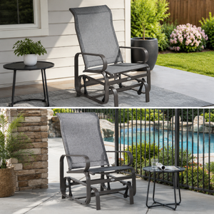 Outdoor Glider Rocker with Metal Frame, Gliding Swing Chair for Garden, Patio, Grey